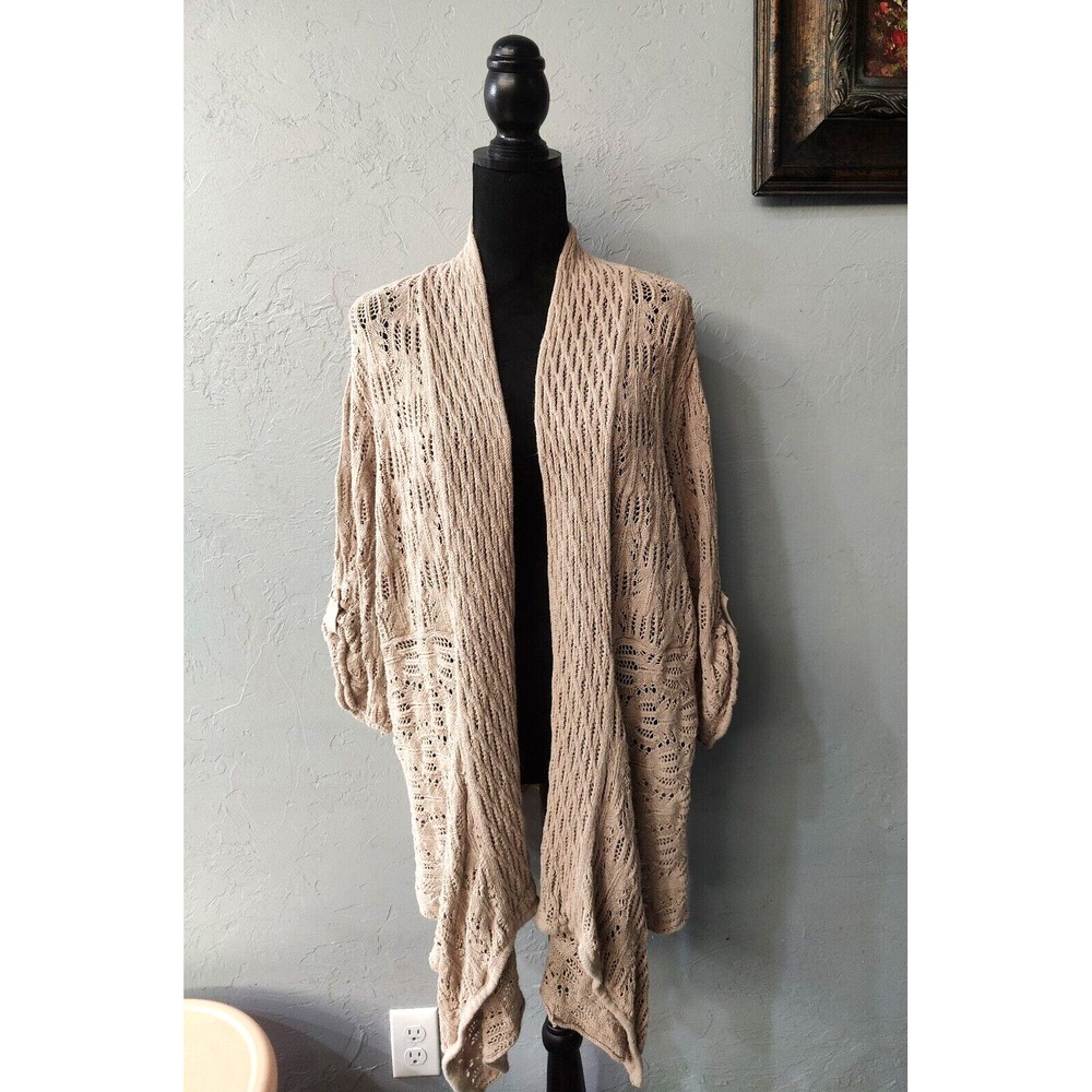 Woman Within Plus‎ Open Front Pointelle Cardigan 'New Khaki' Size L